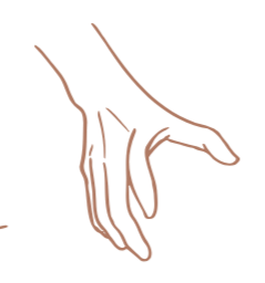 Outline of a hand with three fingers extended and two fingers bent inward.