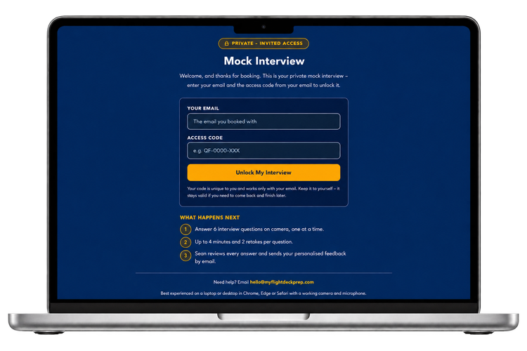 My Flight Deck Prep online interview practice interface