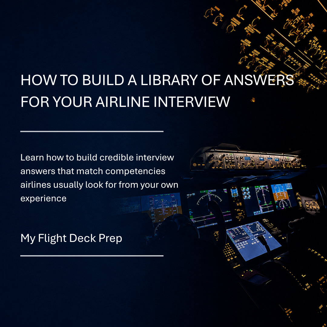      
  

 
  
     
 
 
 
 
 How to Build an Airline Pilot Interview Example Library 
 
/* =========================================================
   MY FLIGHT DECK PREP — SQUARESPACE ARTICLE
   Article: Airline Pilot Interview Example Library
   