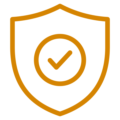 Icon of a shield with a checkmark inside a circle in the center, representing security or protection.