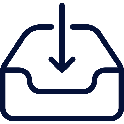 Download icon with downward arrow pointing into a tray