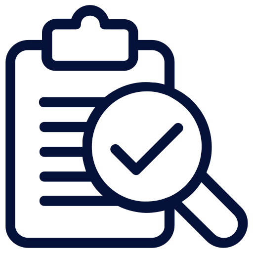 Clipboard with a checklist and a magnifying glass with a check mark