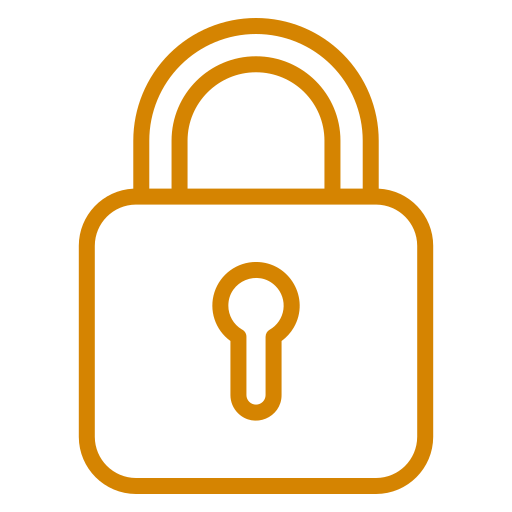 An orange padlock icon on a black background.