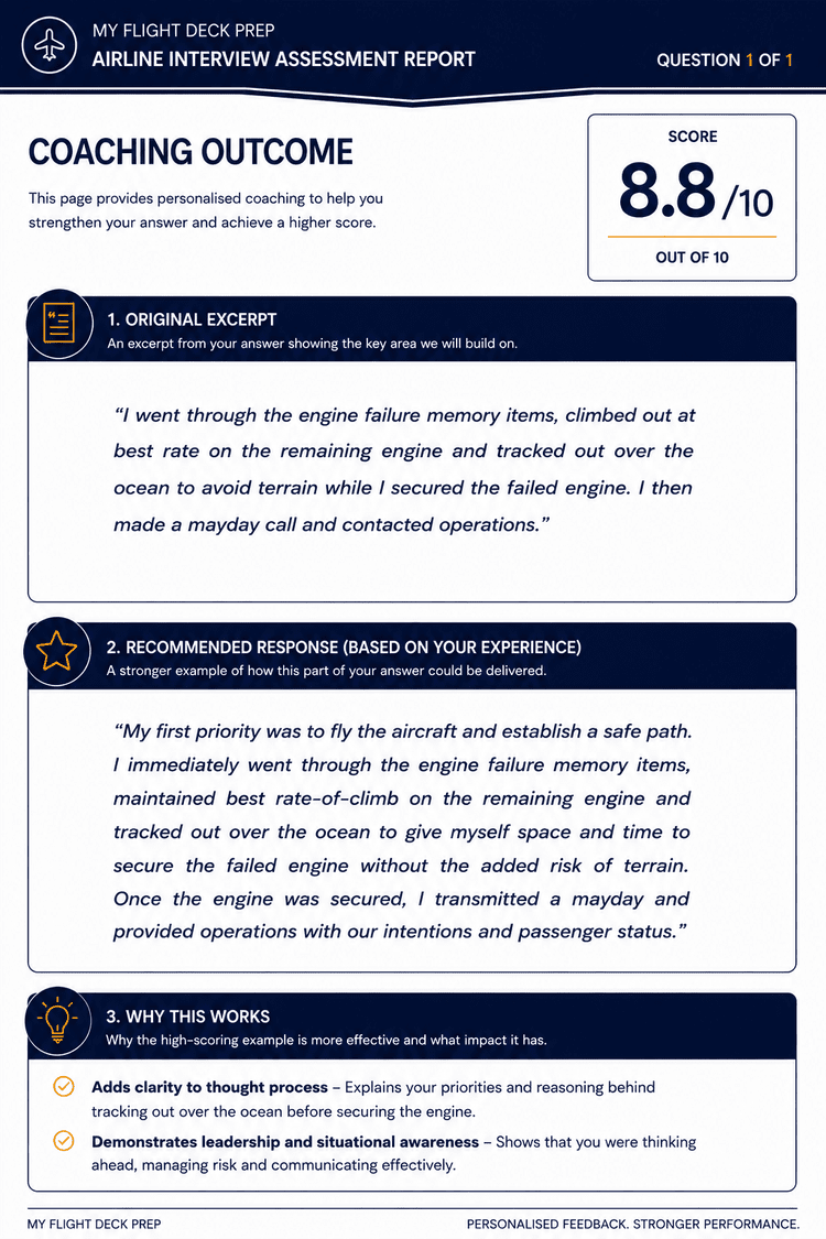 My Flight Deck Prep interview coaching outcome