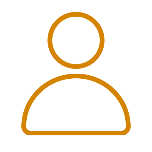 Icon of a user or person outline in brown on a black background.