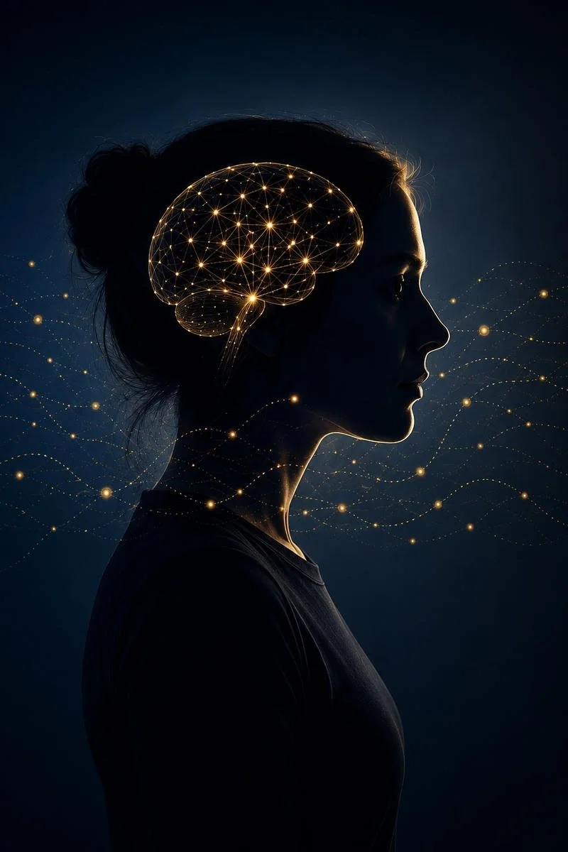 Silhouette of a woman with an illustration of her brain