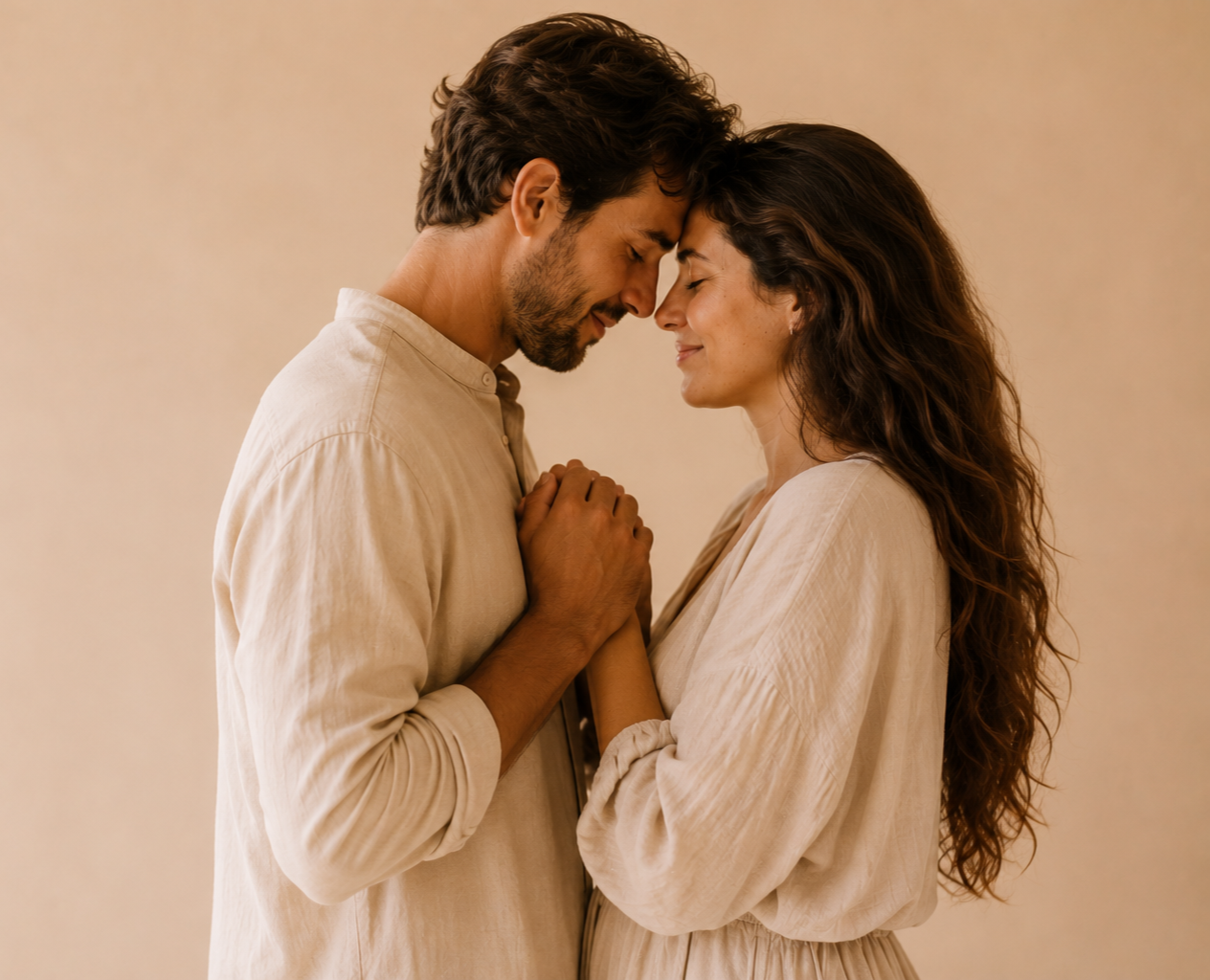 A man and a woman holding hands lovingly