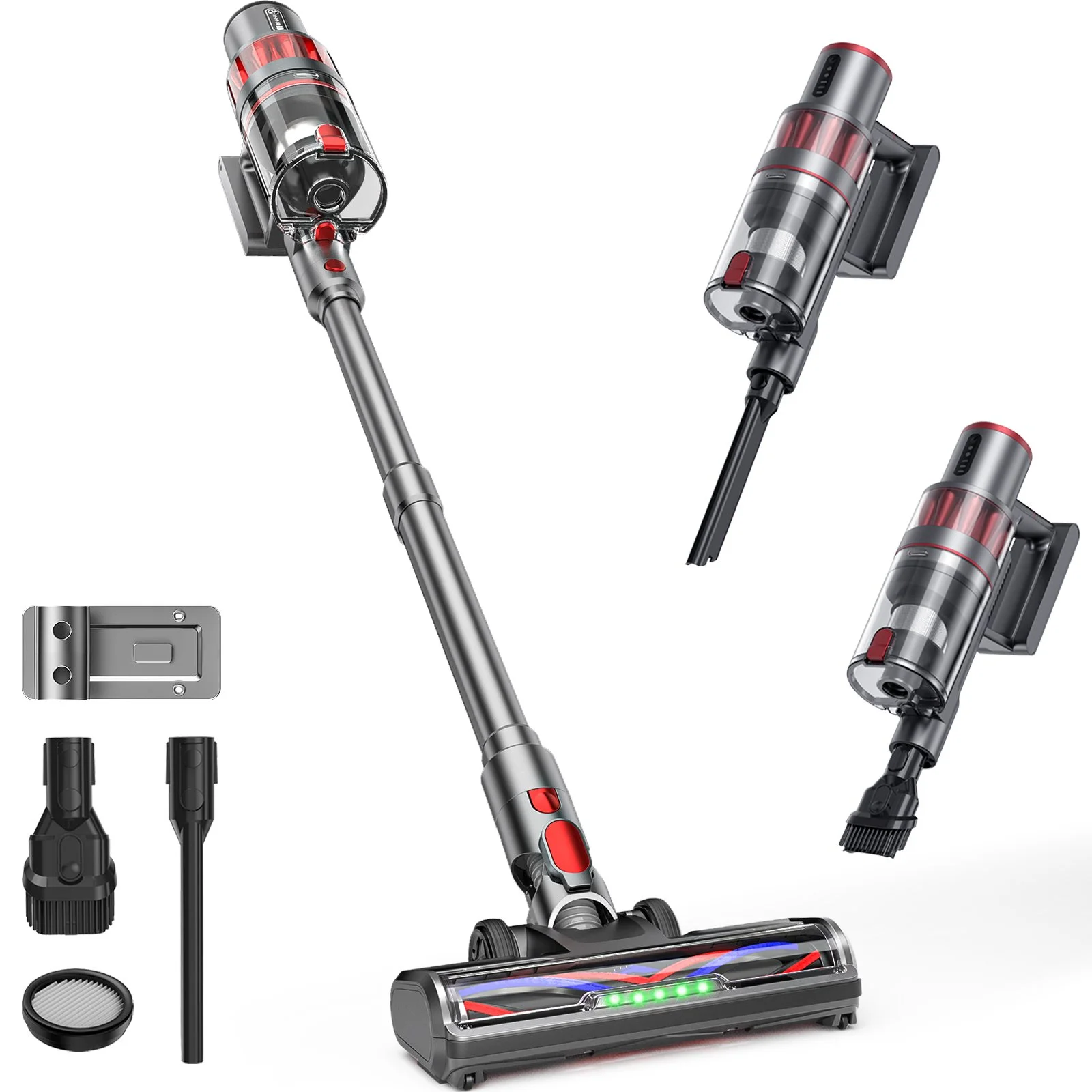 Cordless Vacuum Cleaner, 600W/50KPA, Stick Vacuum with Rechargeable Design, Up to 60 Minutes, Powerful Suction, Lightweight, Vacuum Cleaner for Home/Pet Hair/Carpet/Hard Floor, Grey