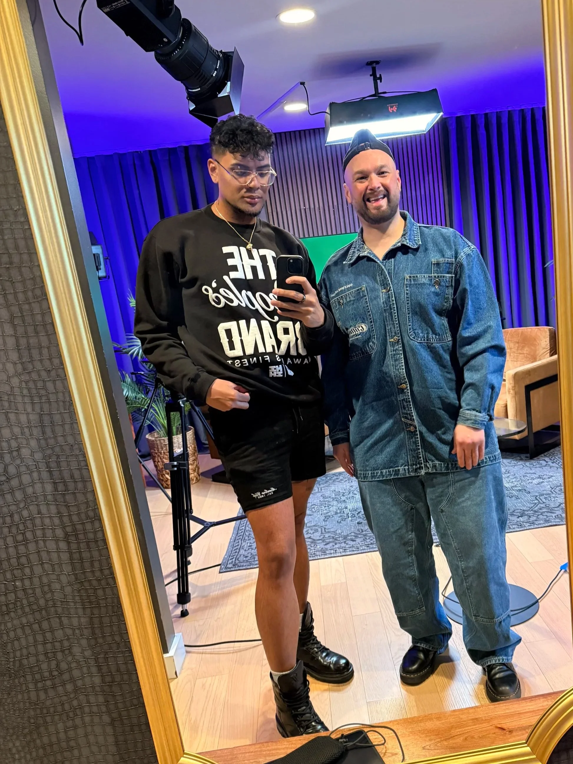 Kona Faamoe with recording artist Sammy Johnson after an episode of The CasualTea Podcast.