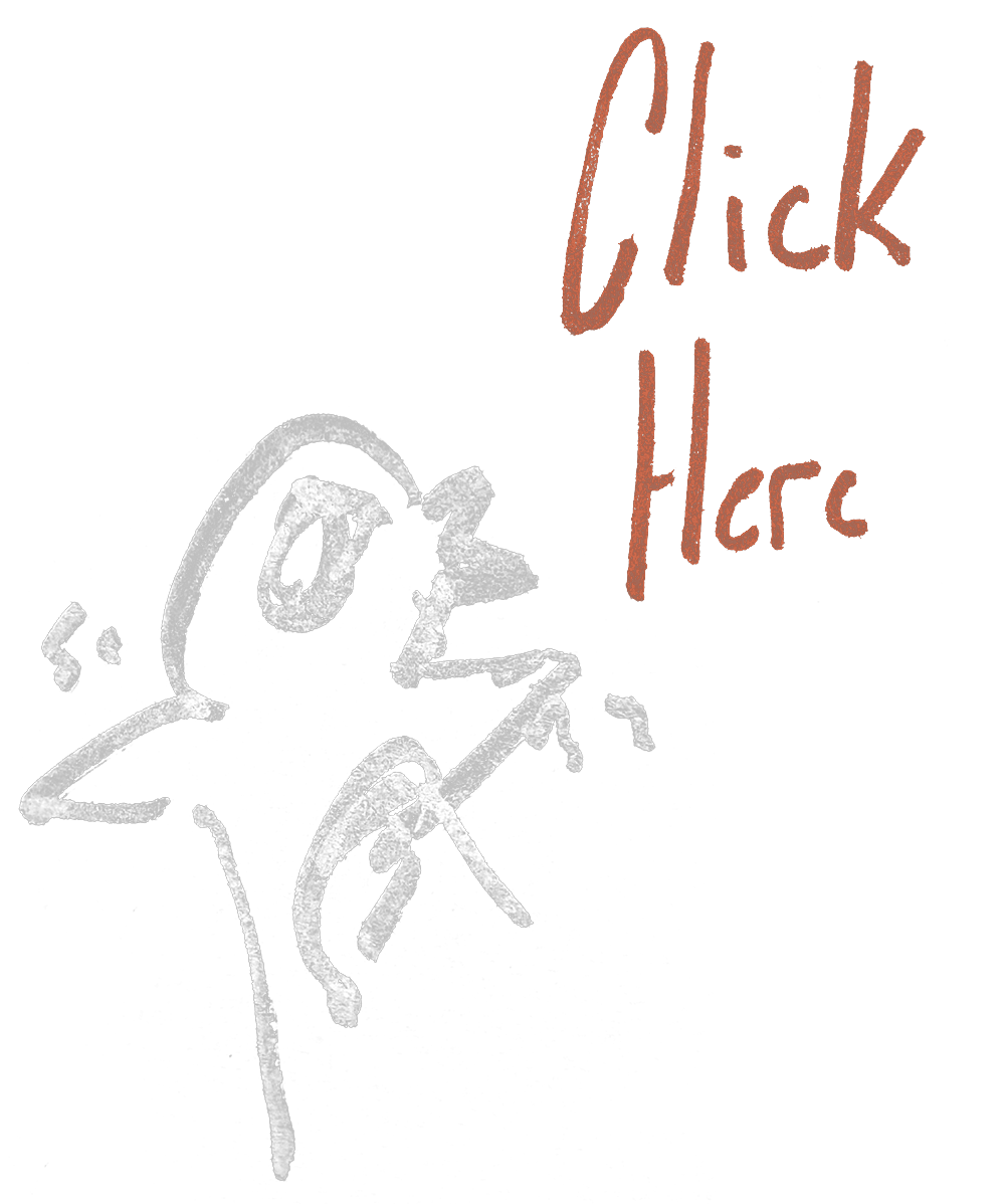 White chalk drawing of a bird with the phrase 'Click Here' written in brown on a black background.