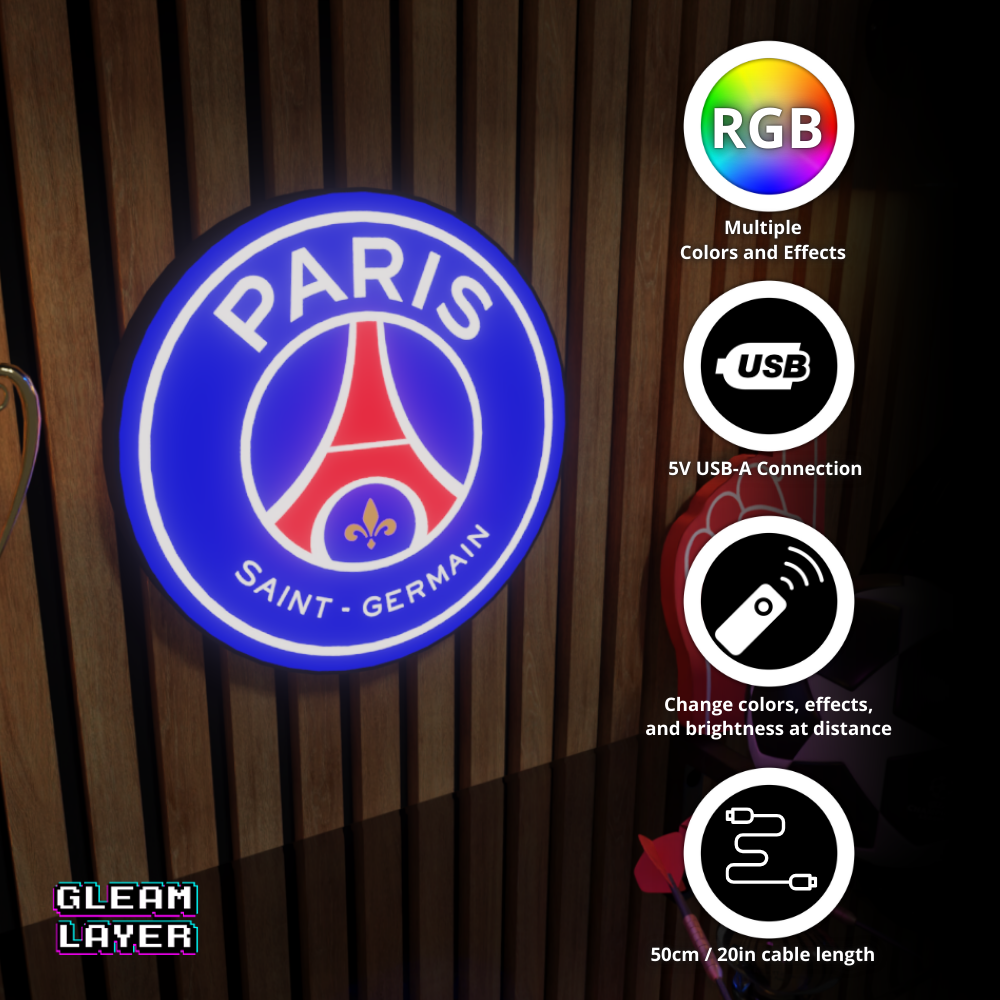 PSG Football Club LED RGB Wall Display Light Sign