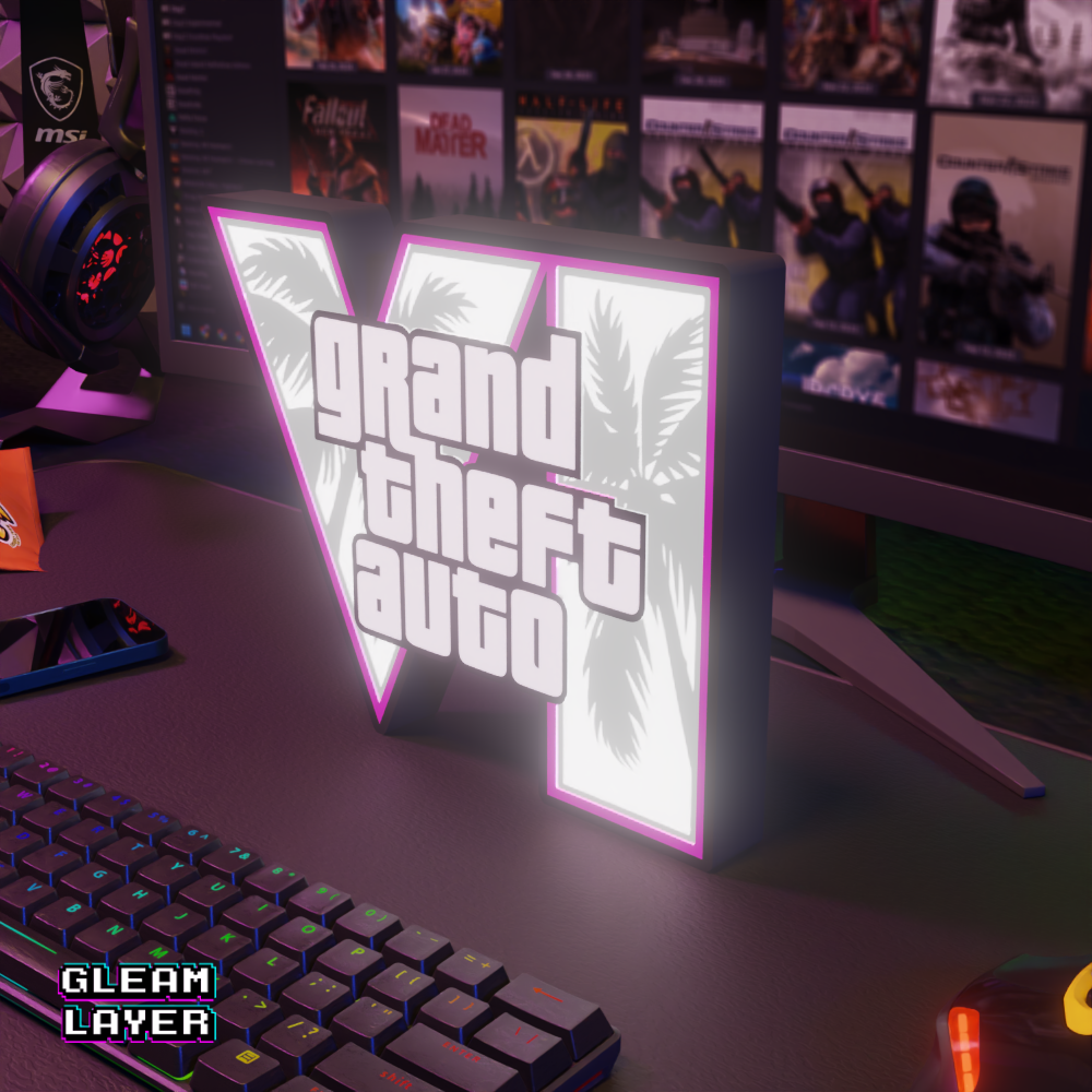 Grand Theft Auto 6 Neon Style Wall Accent for Gaming Setups