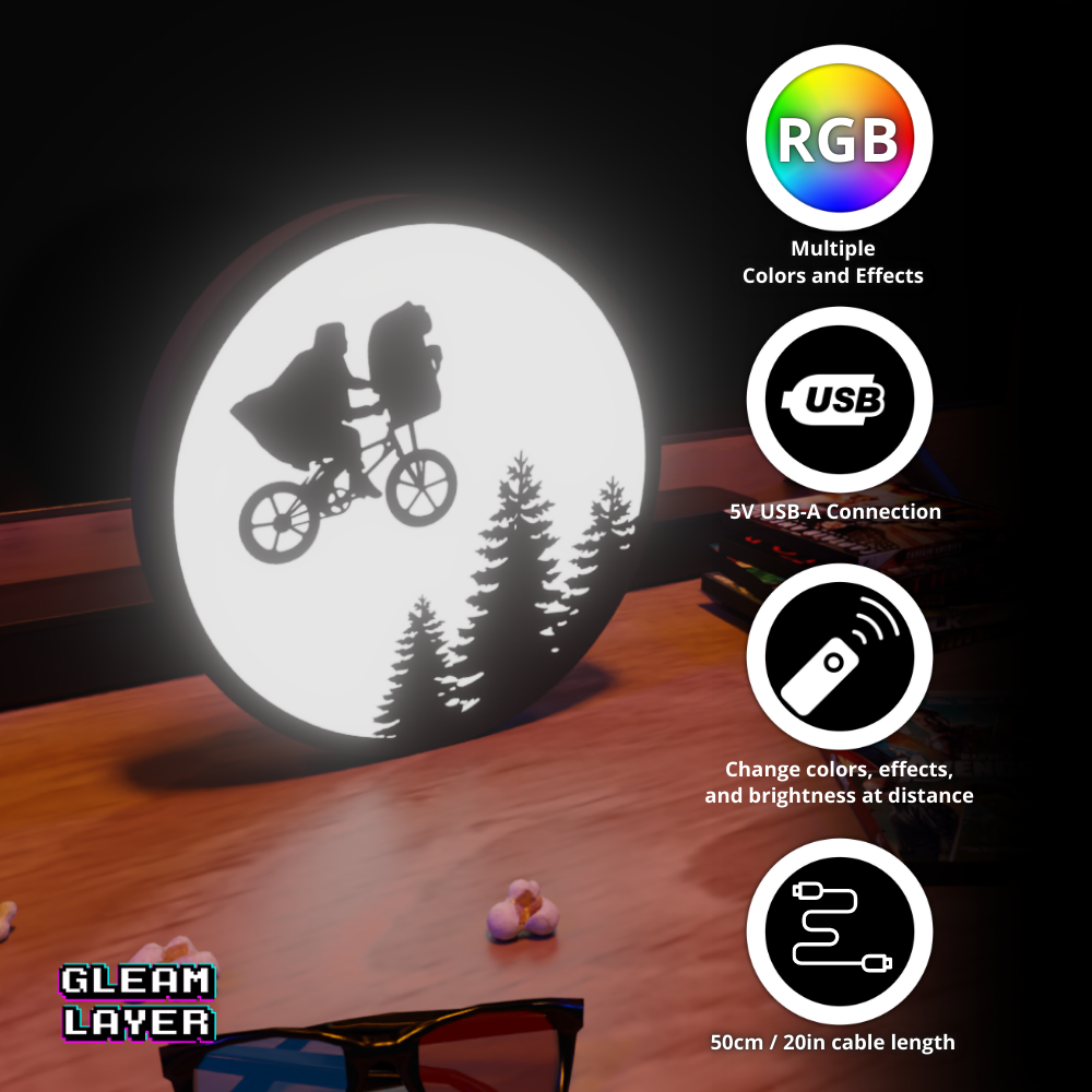 E.T. the Extra-Terrestrial Bicycle Moon Scene 80s Adventure RGB Atmosphere Display for Entertainment Rooms