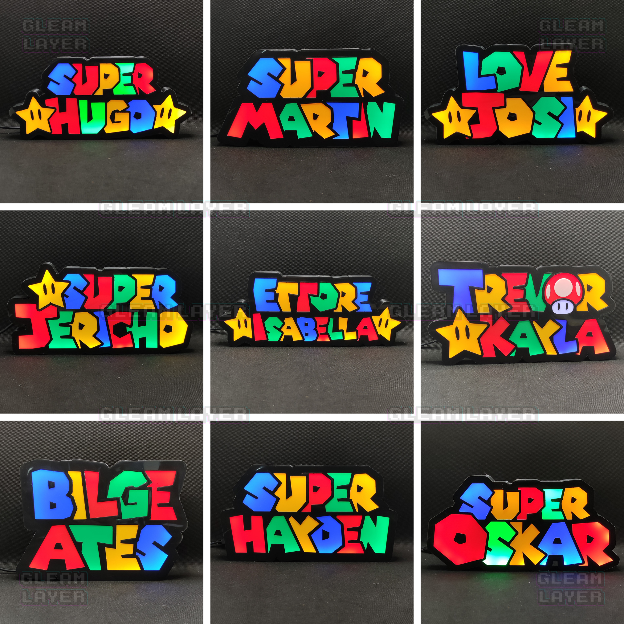 Custom 2 Name Super Mario Style LED Light Sign RGB Pixel Gaming Decor