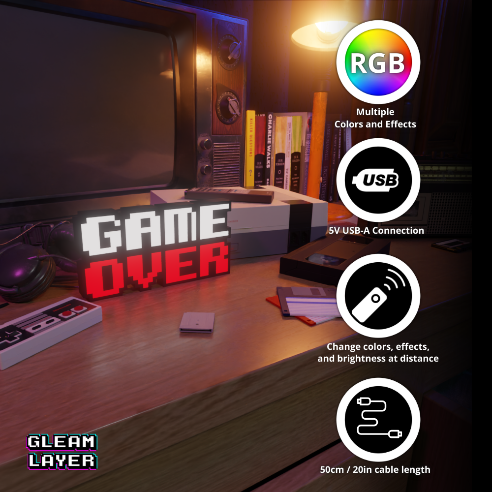 Game Over Arcade Era RGB Atmosphere Display for Entertainment Rooms