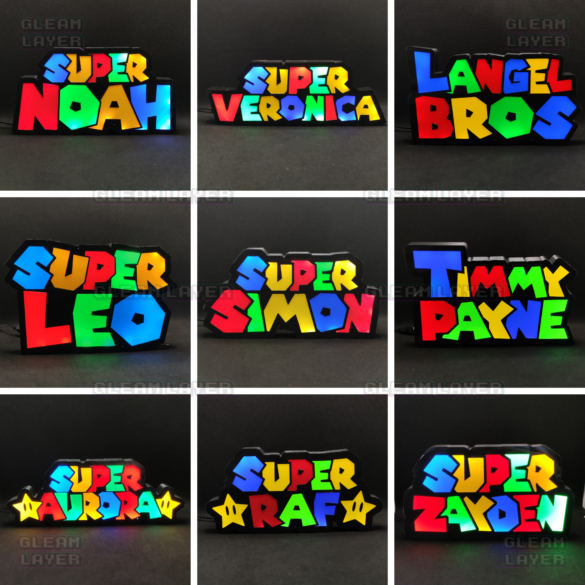 Personalized Mario Style Dual Name LED Lightbox Retro Gaming Sign
