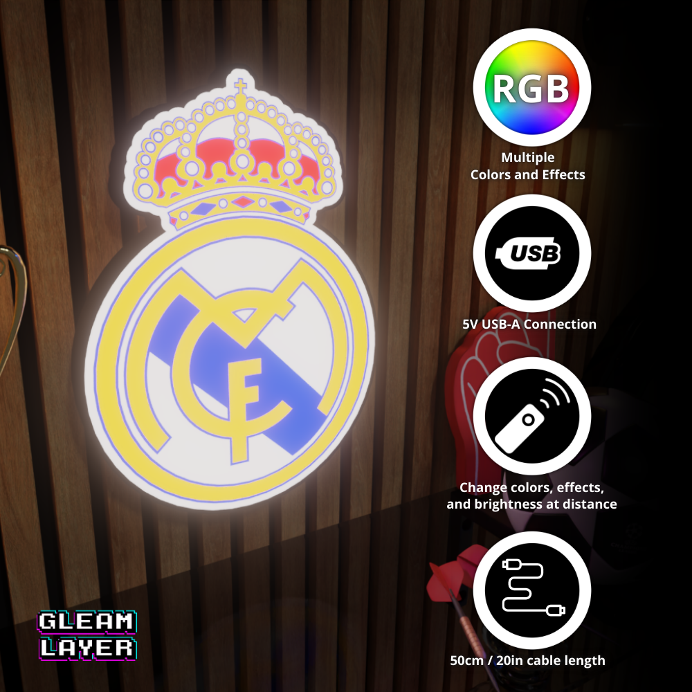 Real Madrid Football Club LED RGB Wall Display Light Sign