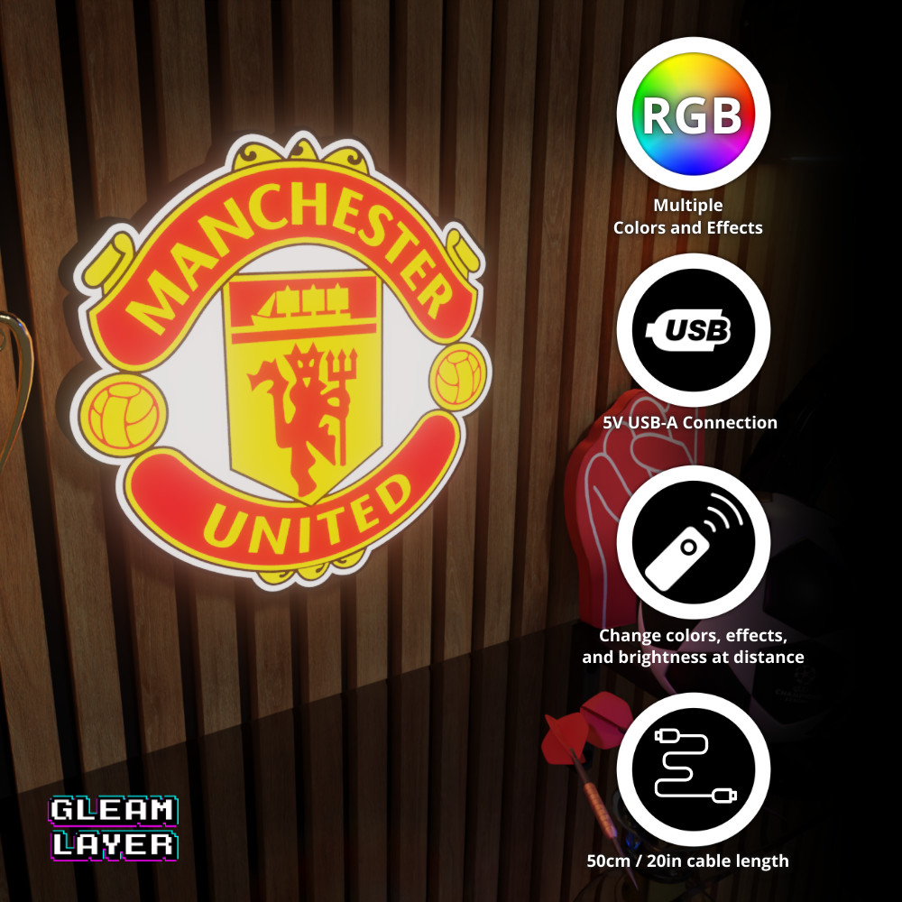 Man Utd Football Club LED RGB Wall Display Light Sign