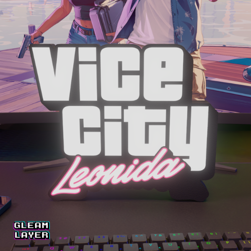 Bring the Vice City atmosphere to your gaming setup with this GTA VI Leonida RGB Light Sign Neon Lightbox.