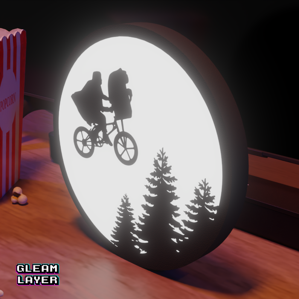 E.T. the Extra-Terrestrial Bicycle Moon Scene Neon Style Wall Accent for Gamer Setups