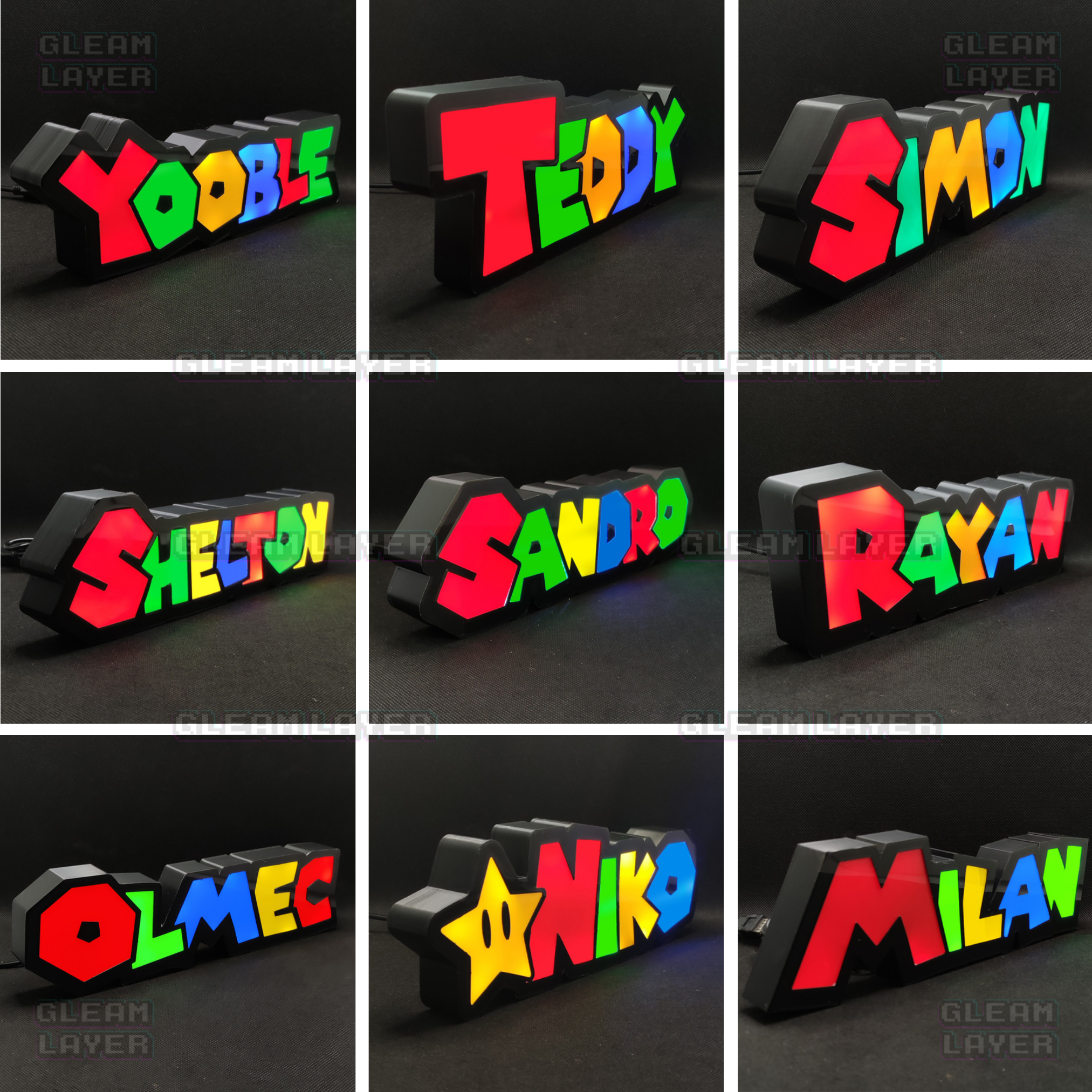 Personalized Retro Gaming Name LED Sign Mario Style Pixel Lightbox