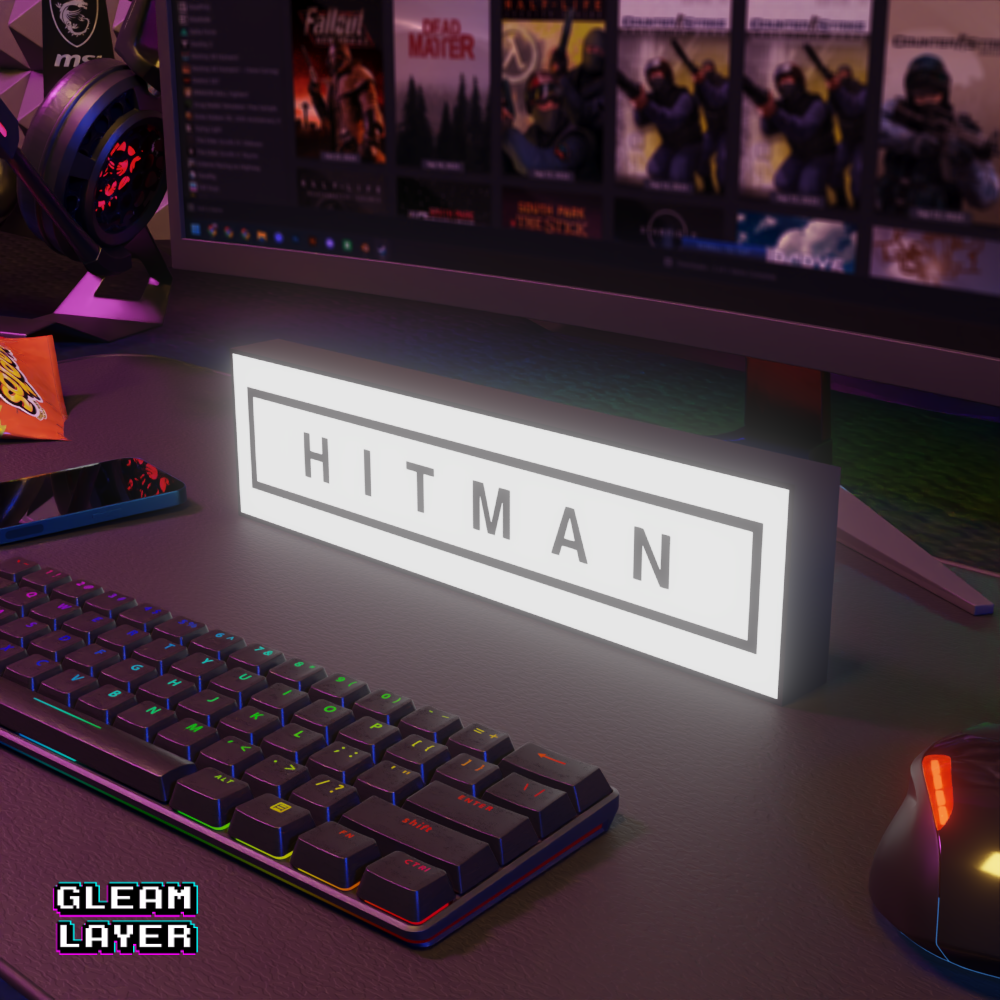 Hitman Agent 47 Neon Style Wall Accent for Gaming Setups