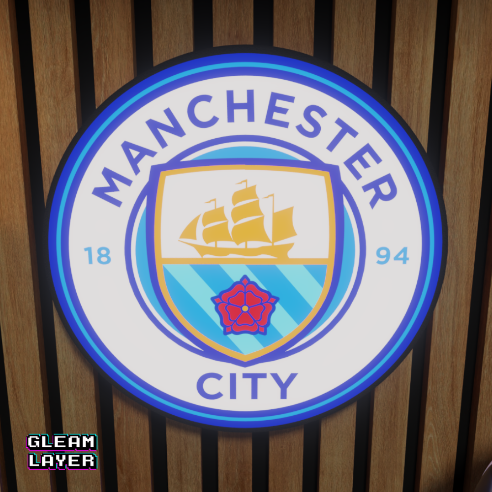 Manchester City FC Logo LED RGB Light Sign Football Wall Decor