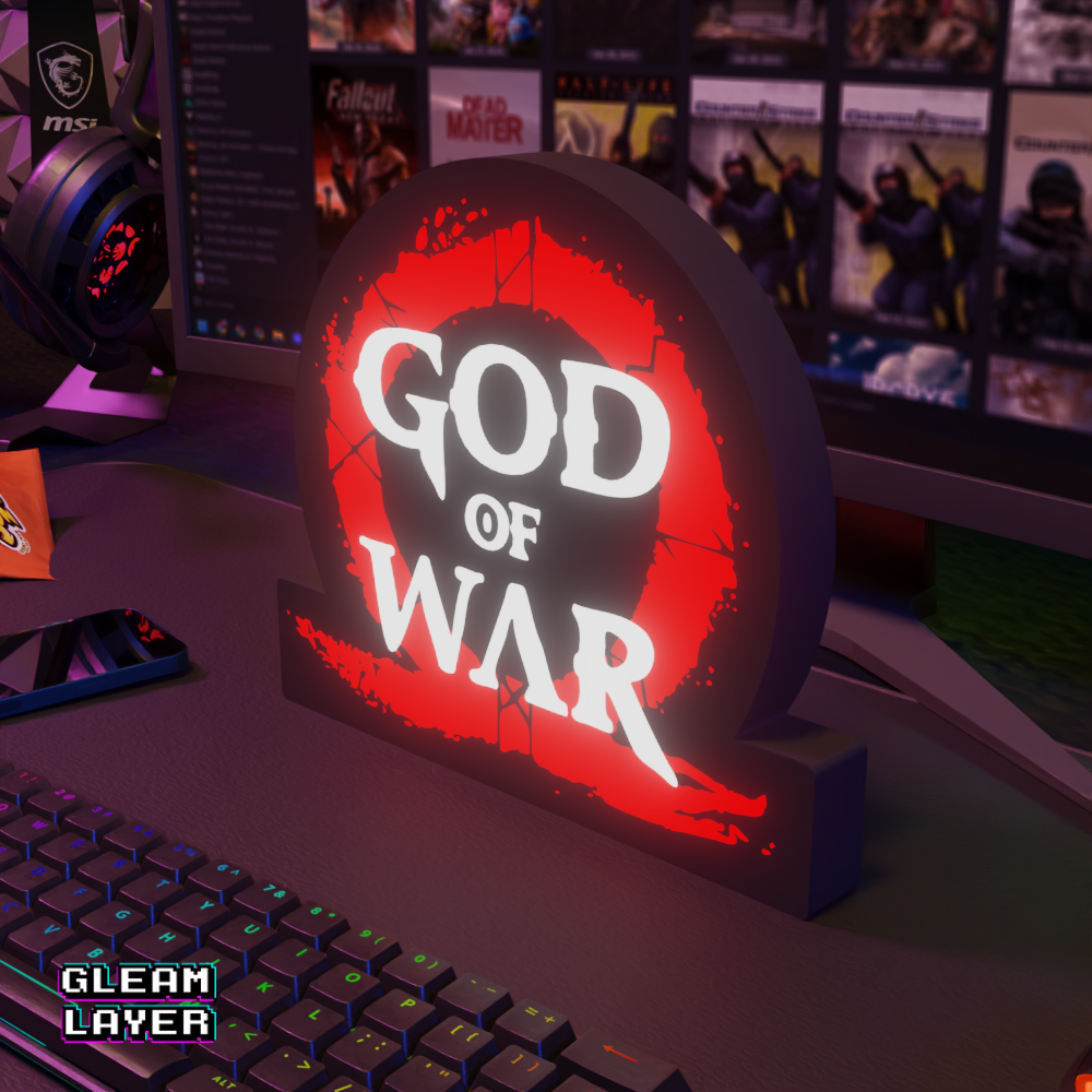 God of War Logo Spartan Warrior Neon Style Wall Accent for Gaming Setups