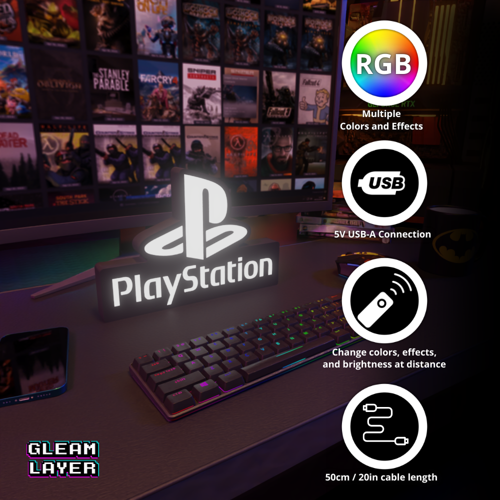 PlayStation Logo Classic Gaming RGB Atmosphere Display for Entertainment Rooms