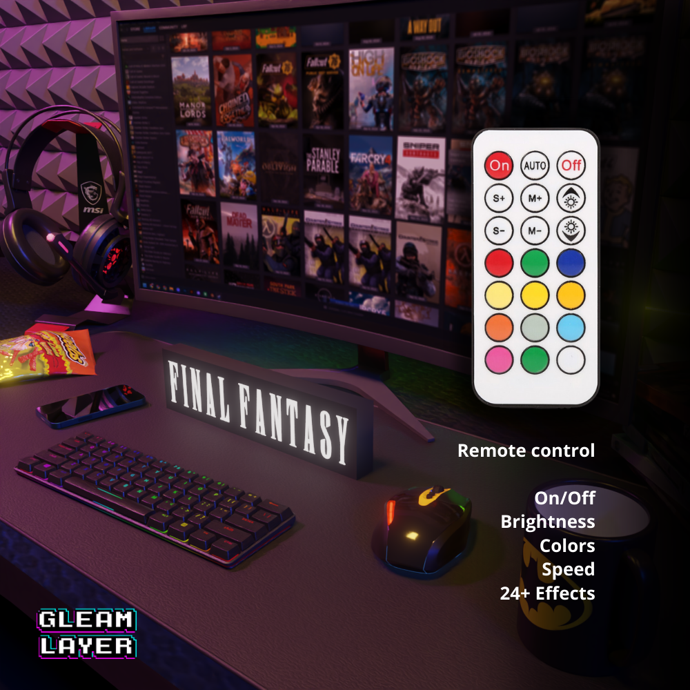Final Fantasy Mirage Crystal Neon Gaming Accent