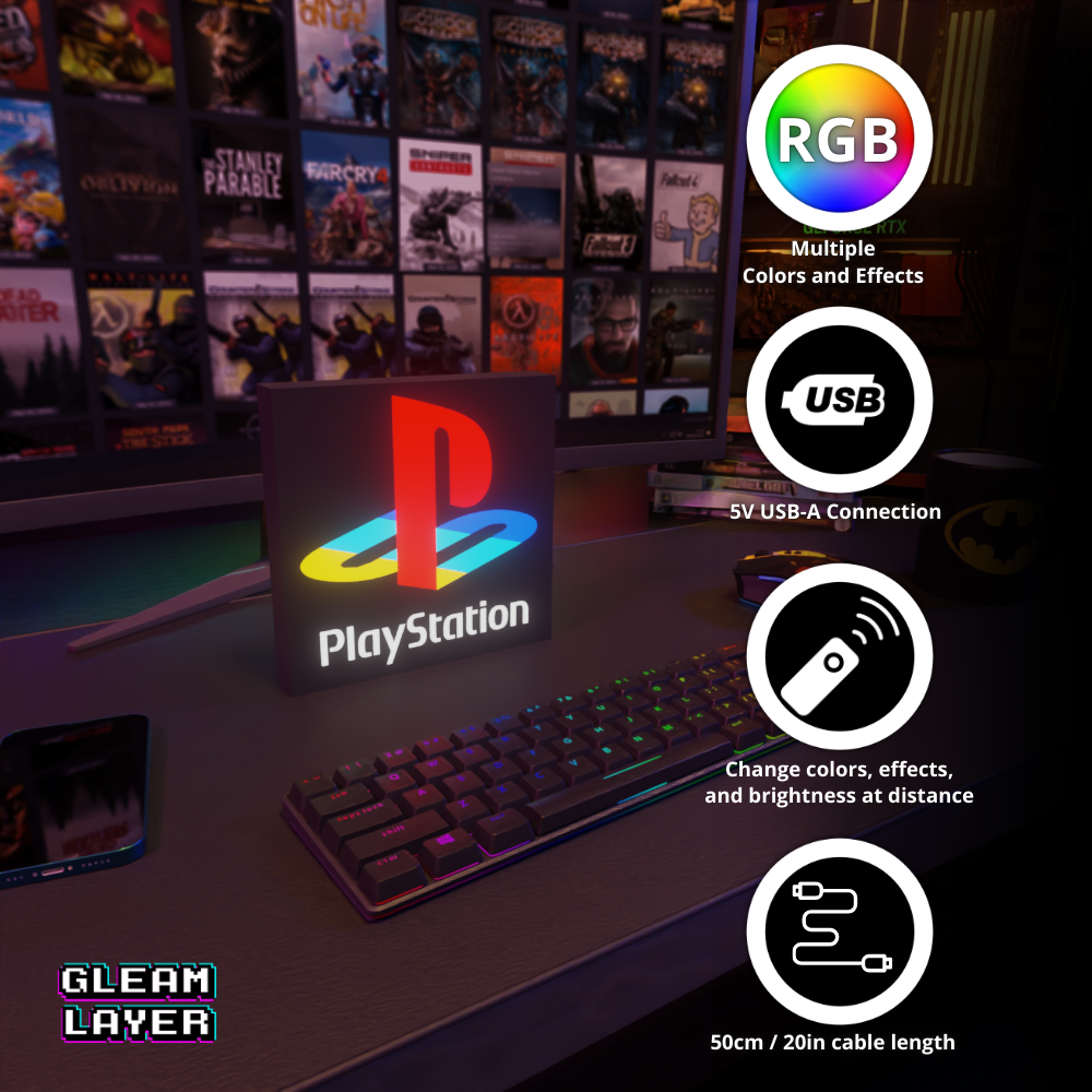 PlayStation Black Logo Gaming Era RGB Atmosphere Display for Entertainment Rooms (Copy)