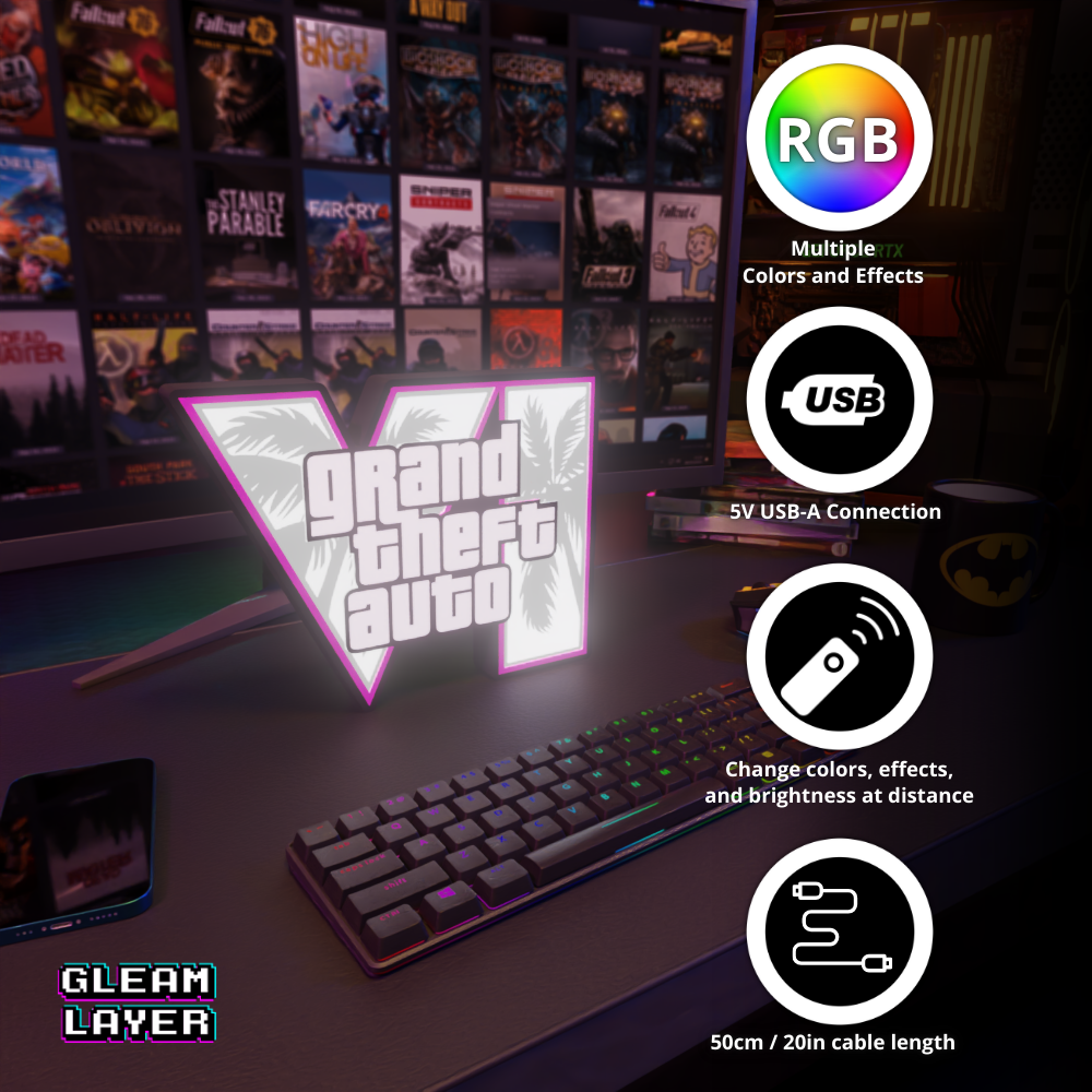 GTA VI Vice City Era RGB Atmosphere Display for Entertainment Rooms