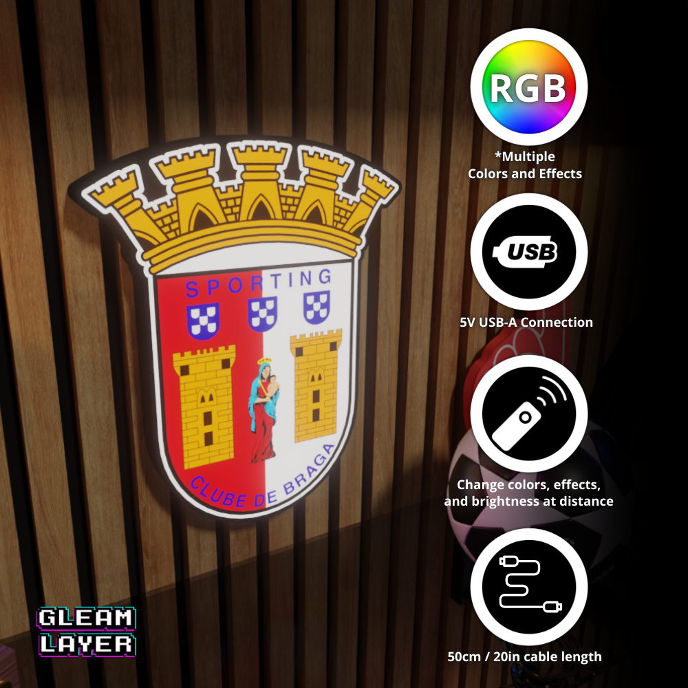 SC Braga Football Club LED RGB Wall Display Light Sign