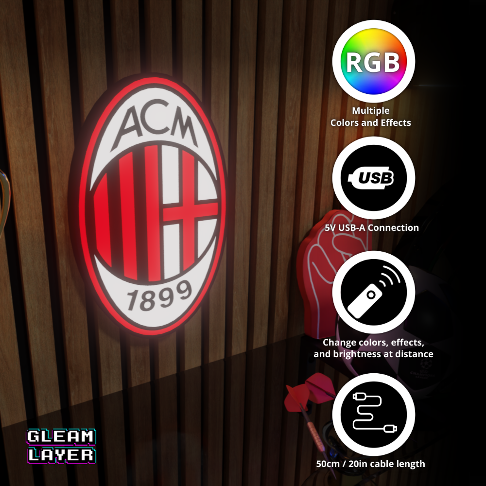 AC Milan Football Club LED RGB Wall Display Light Sign
