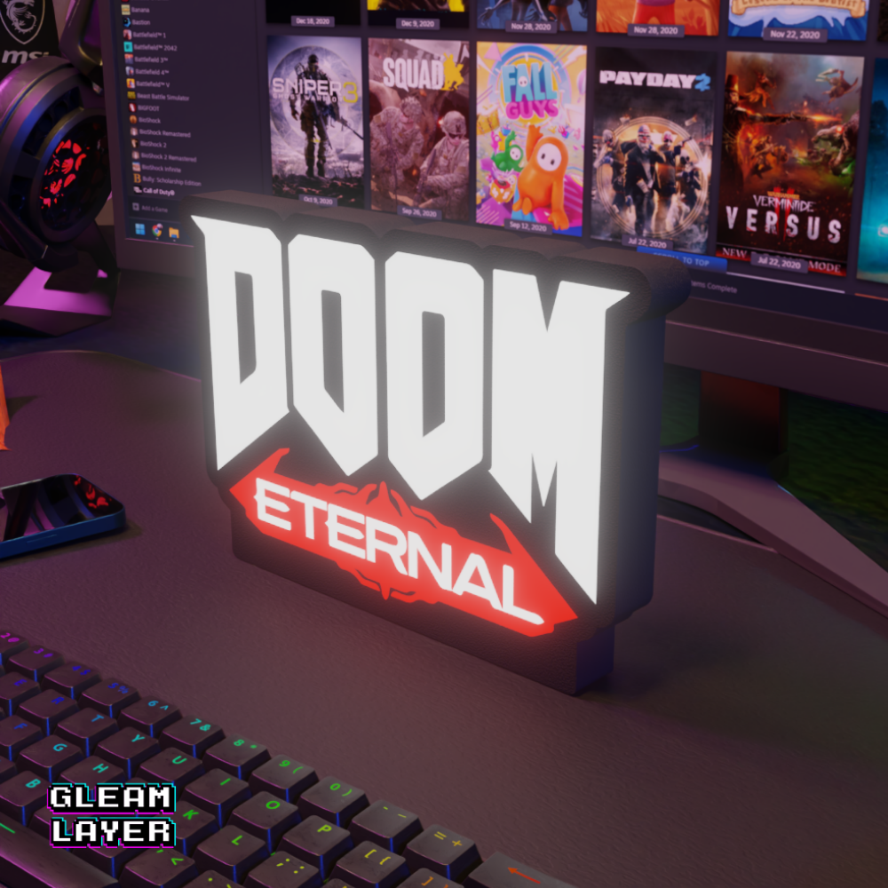 DOOM Slayer Neon Style Wall Accent for Gaming Setups