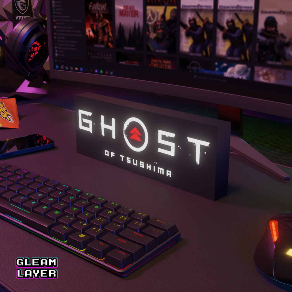Ghost of Tsushima Neon Style Wall Accent for Gaming Setups