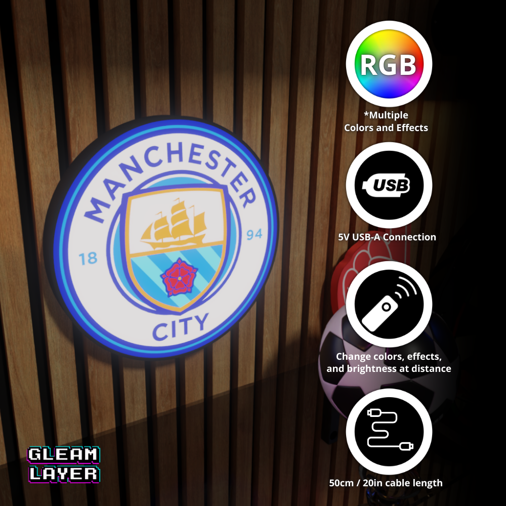 Man City Football Club LED RGB Wall Display Light Sign