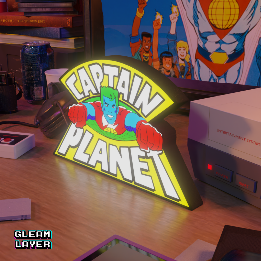 Captain Planet Planeteers Neon Style Wall Accent for Gaming Setups