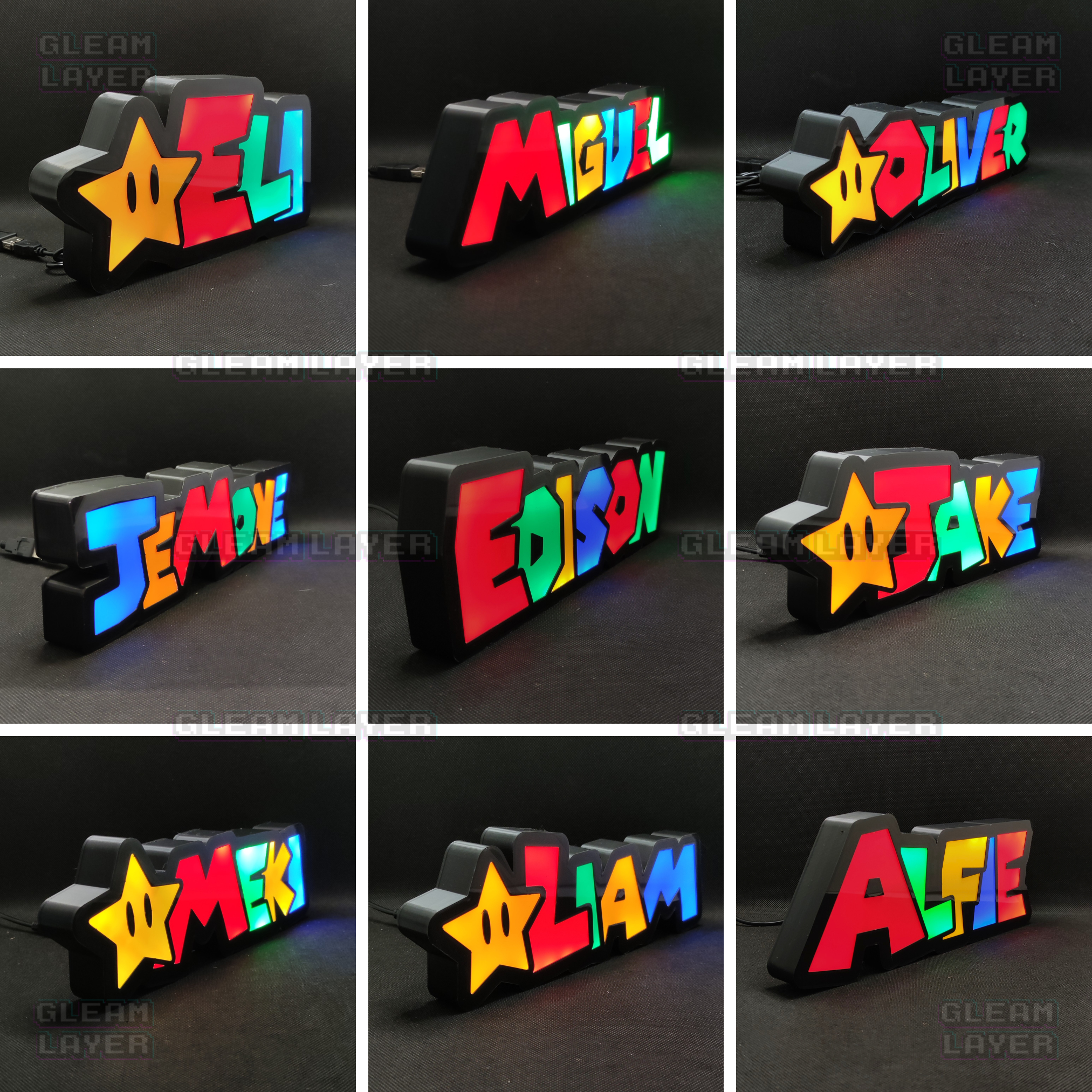 Custom Super Mario Style Name LED Light Sign RGB Pixel Gaming Decor Gleam Layer