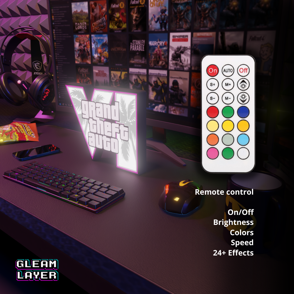 Grand Theft Auto VI Iconic Game Logo LED Decor for Modern Gaming Spaces