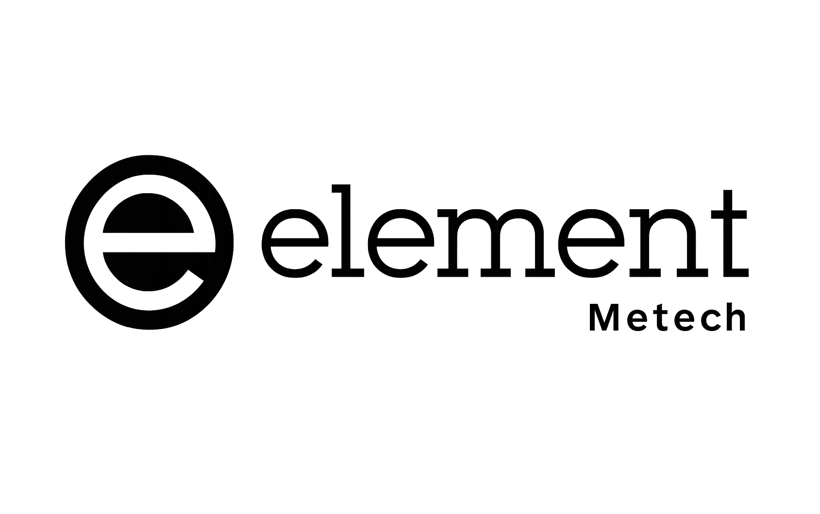 Logotyp för företaget Element Metch med ett stilrent E i en cirkel, följt av texten Element och Metch.