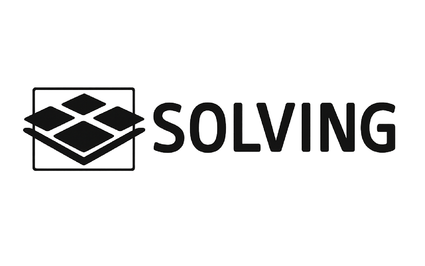 Logotyp för Solving som inkluderar en ikon med fyra kvadratiska block i ett rutnät och ordet Solving.