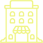 Outline of a building with multiple windows and an awning over the entrance
