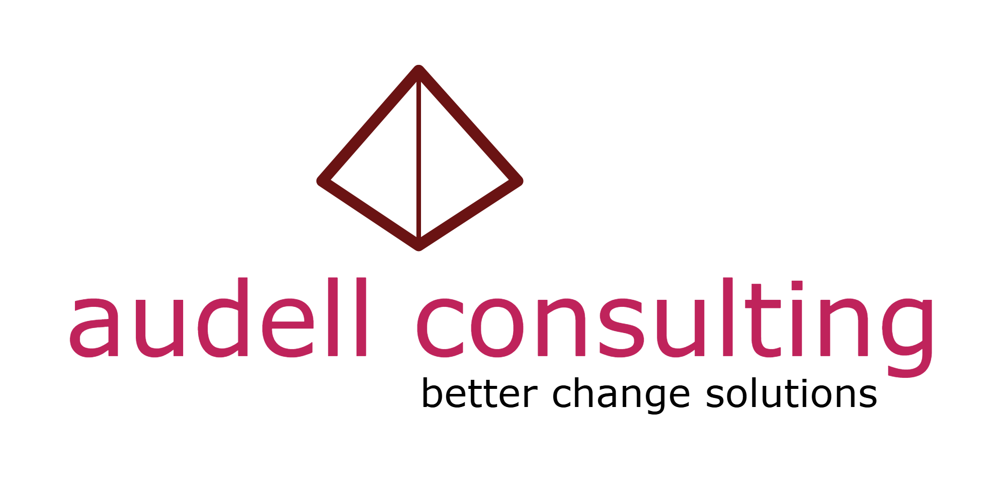 Logo of Audel Consulting featuring a geometric diamond shape above the company name in pink.