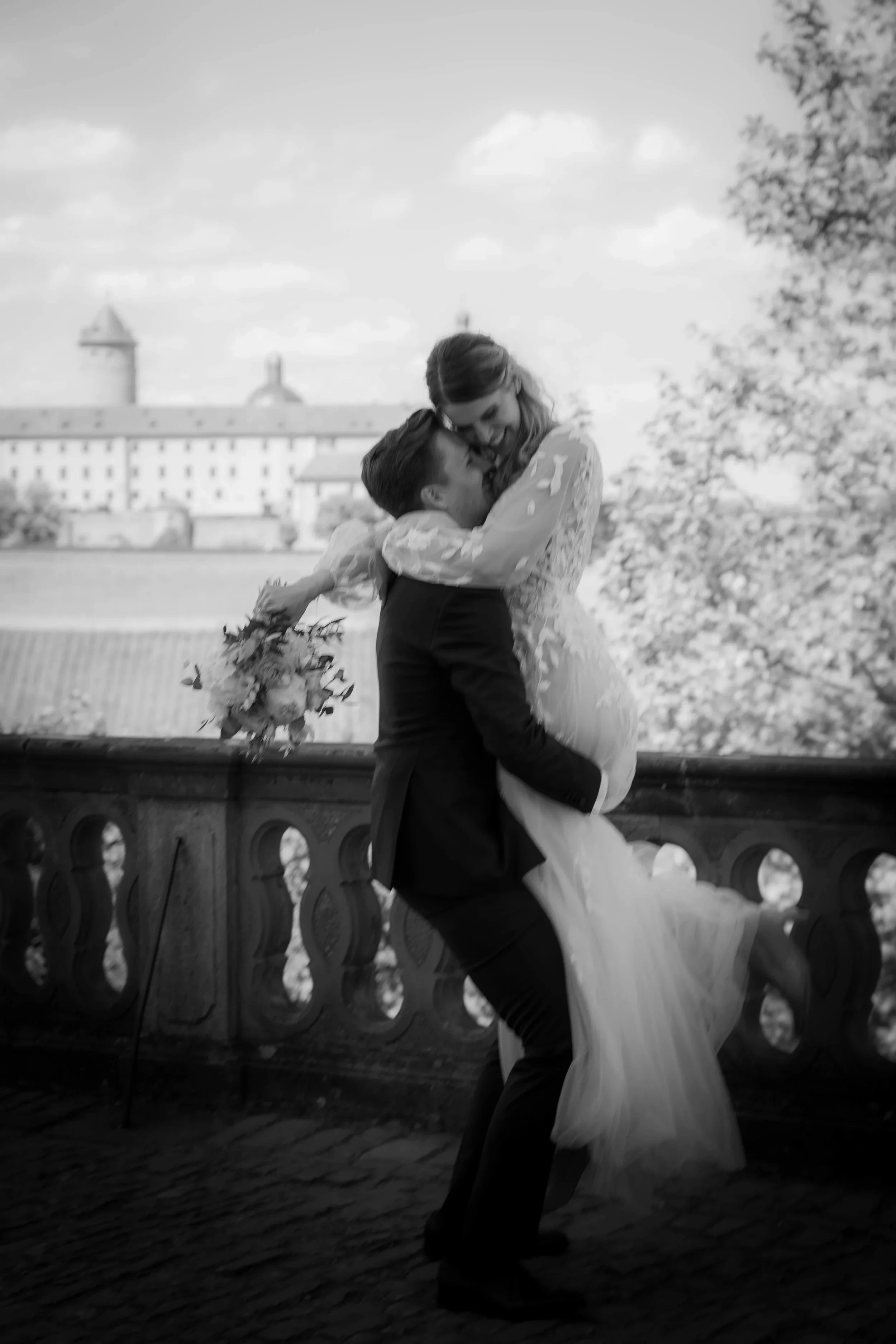 Storytelling wedding portrait of bride and groom