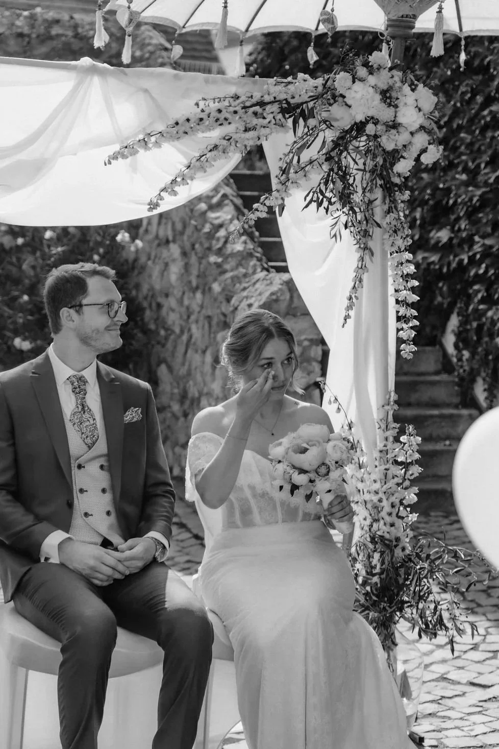 Bride sharing tears of joy during wedding ceremony photographed by Jessica Di Salvo.
