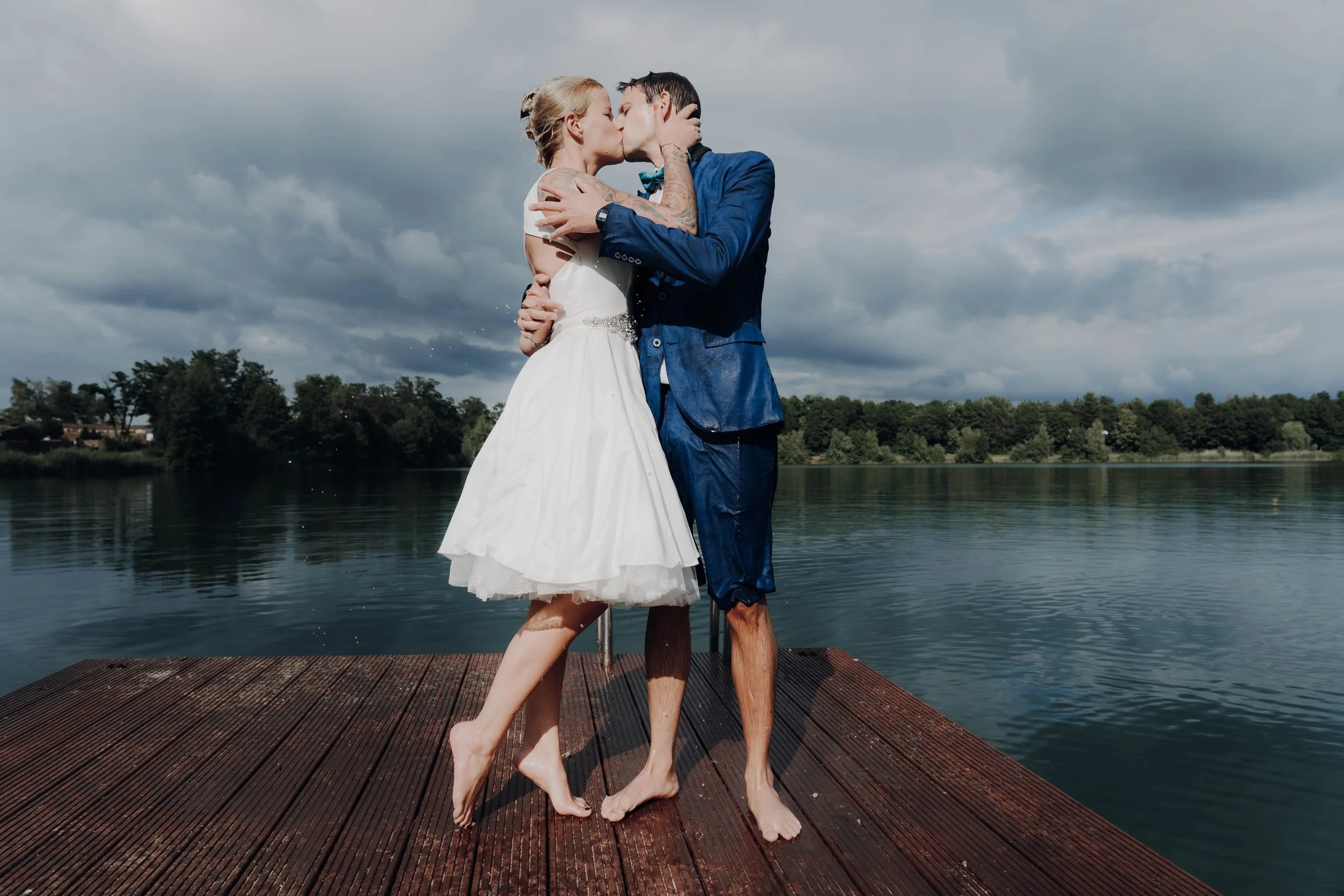 After wedding cinematic shooting at lake, Germany.