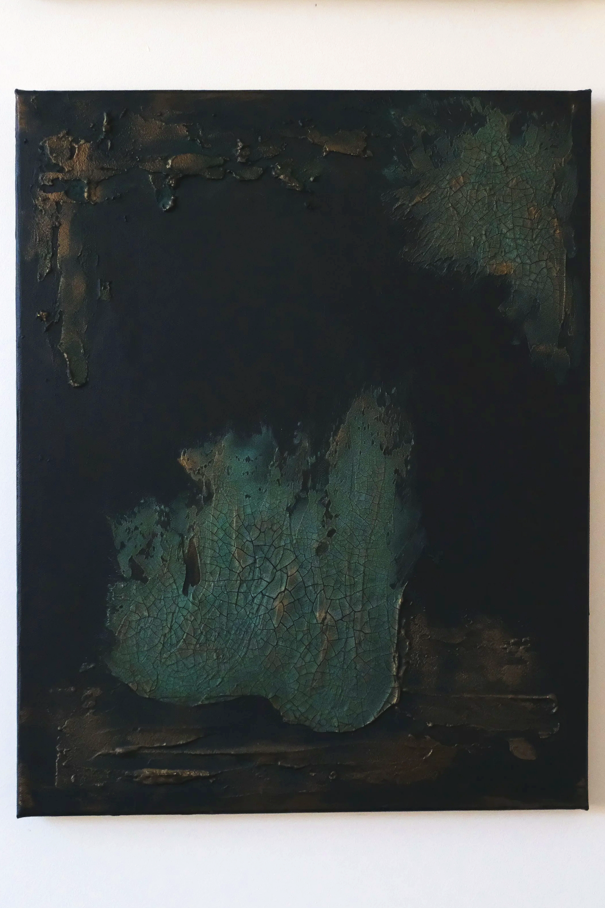 Oxidised, 2026. Acrylic and mixed media on canvas, 50cm x 40cm. Private commission.