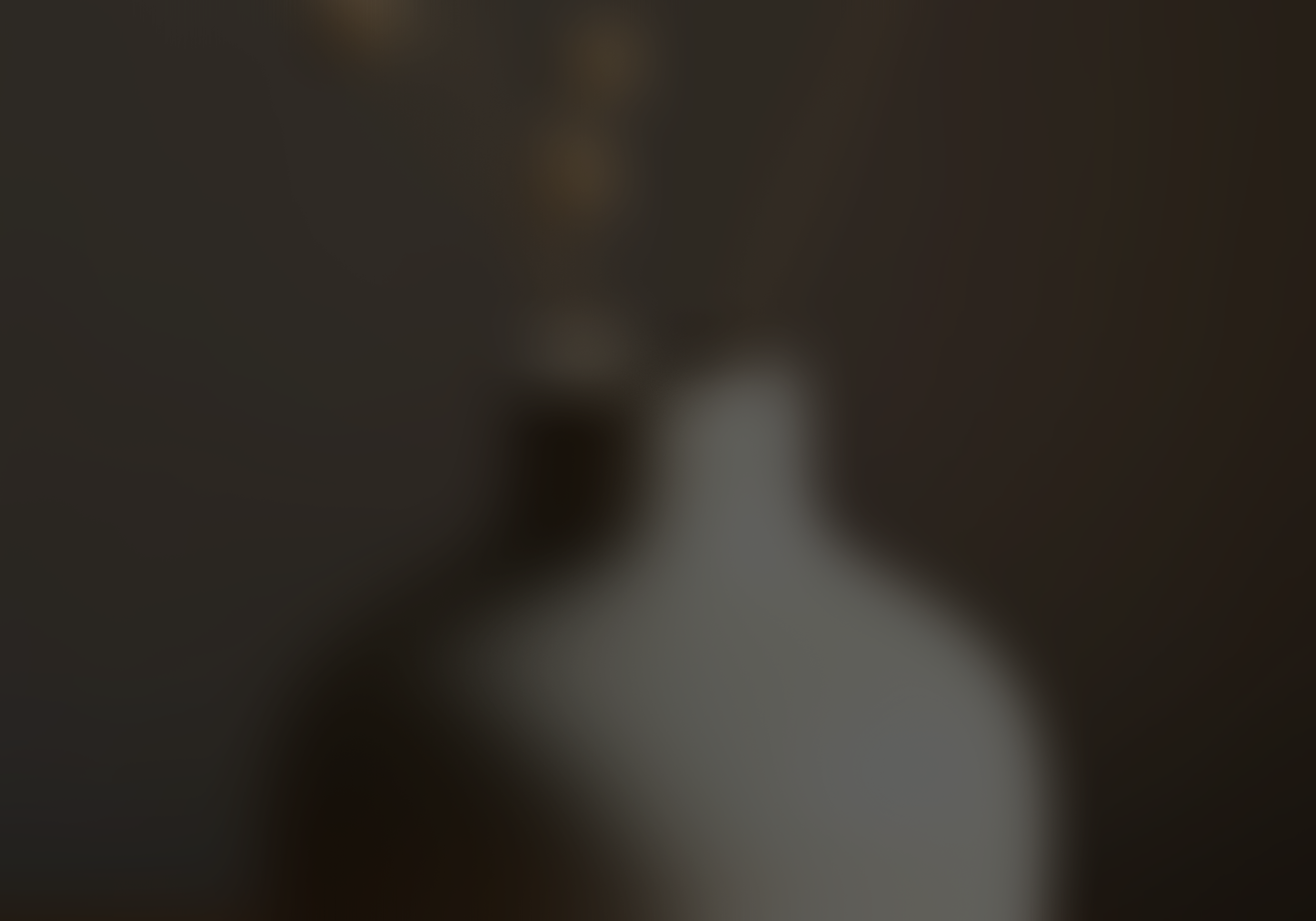 A blurred image with indistinct dark shapes and a small bright spot at the top.