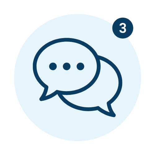 Deux bulles de dialogue avec un badge portant le chiffre 3, représentant un nombre de notifications.